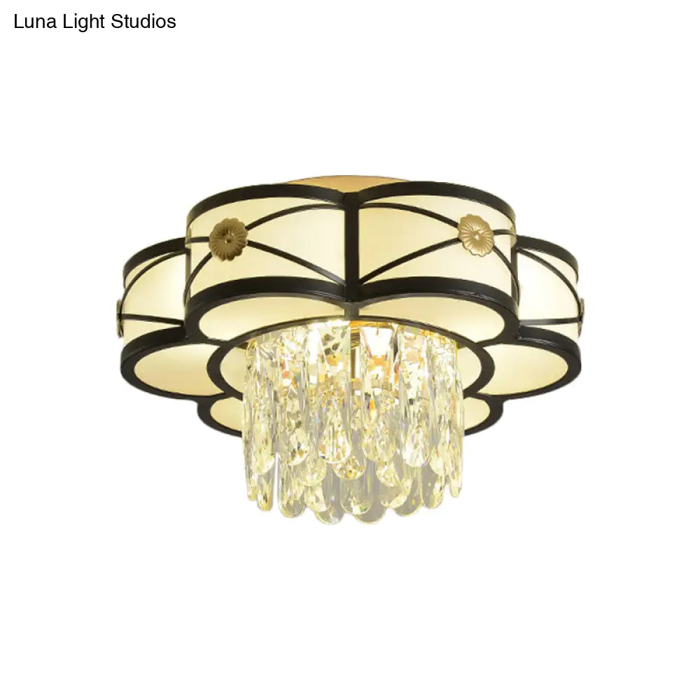 Contemporary Floral Draping Ceiling Lamp - 4/10 Bulbs Clear Crystal Black Finish 16’/28.5’ Wide