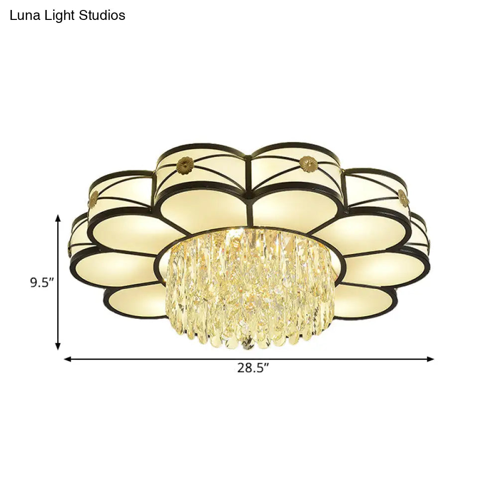 Contemporary Floral Draping Ceiling Lamp - 4/10 Bulbs Clear Crystal Black Finish 16’/28.5’ Wide