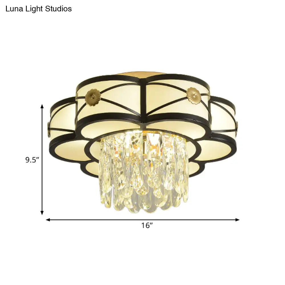 Contemporary Floral Draping Ceiling Lamp - 4/10 Bulbs Clear Crystal Black Finish 16’/28.5’ Wide