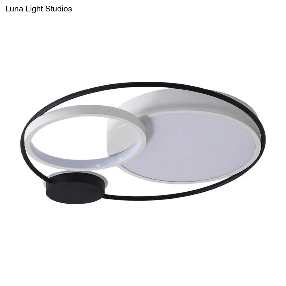 Contemporary Flush Mount Ceiling Light In Black And White - Acrylic Round Led Fixture