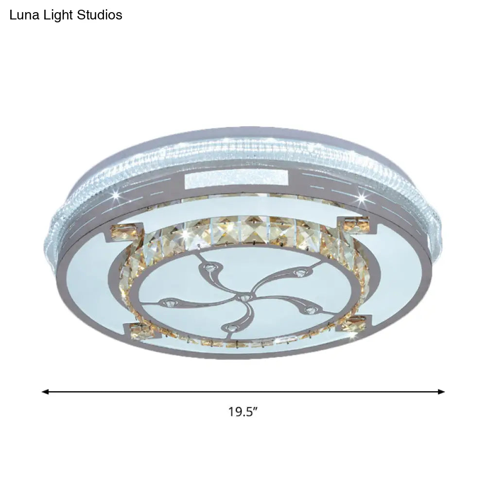 Contemporary Flushmount Ceiling Light With Led Crystals In White Heart/Floral/Circle Pattern