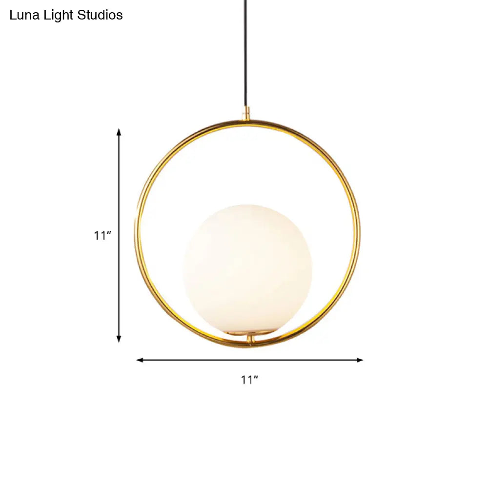 Contemporary Frosted Glass Pendant Light With Spherical Shade - White Hanging
