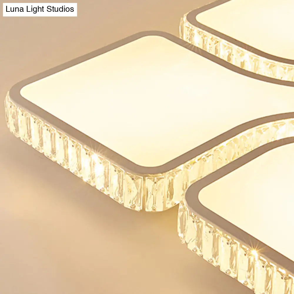 Contemporary Geometric Crystal Block Ceiling Light - Led Flush Mount 16’/16.5’/35.5’ W