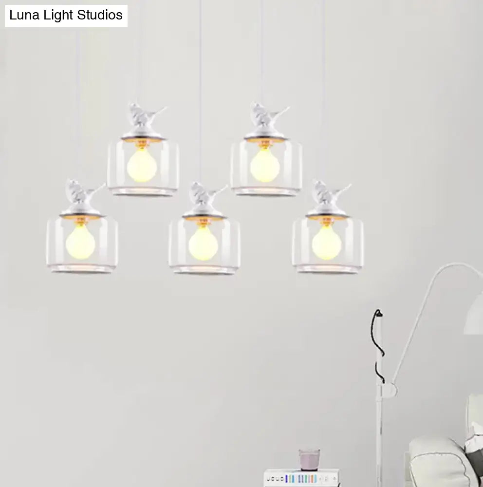 Contemporary Glass Pendant Light With Bird Design - Perfect For Restaurants Clear Drum Shade Hanging