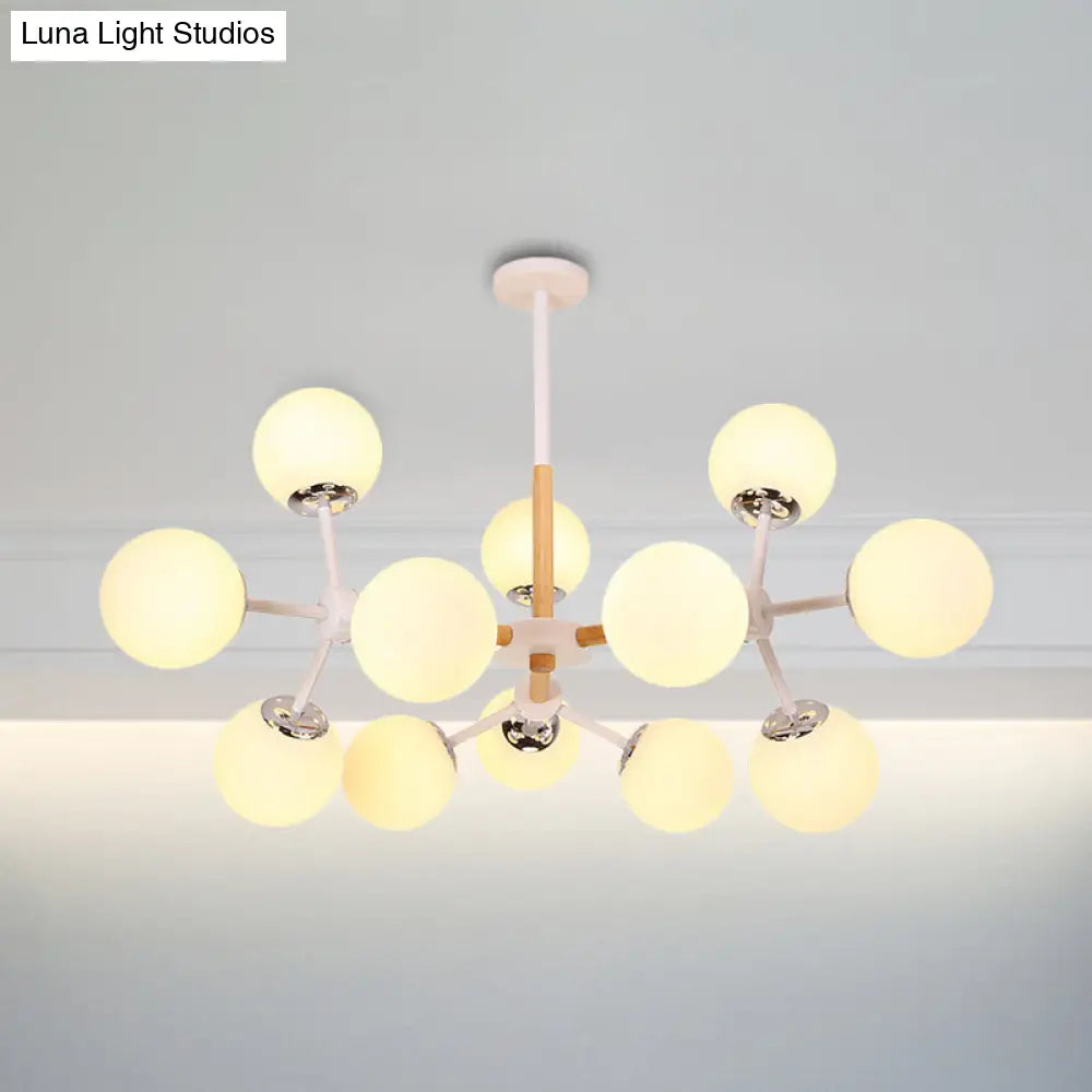 Contemporary Globe Chandelier - White Glass 9/12/16 Head Dining Room Hanging Light Kit