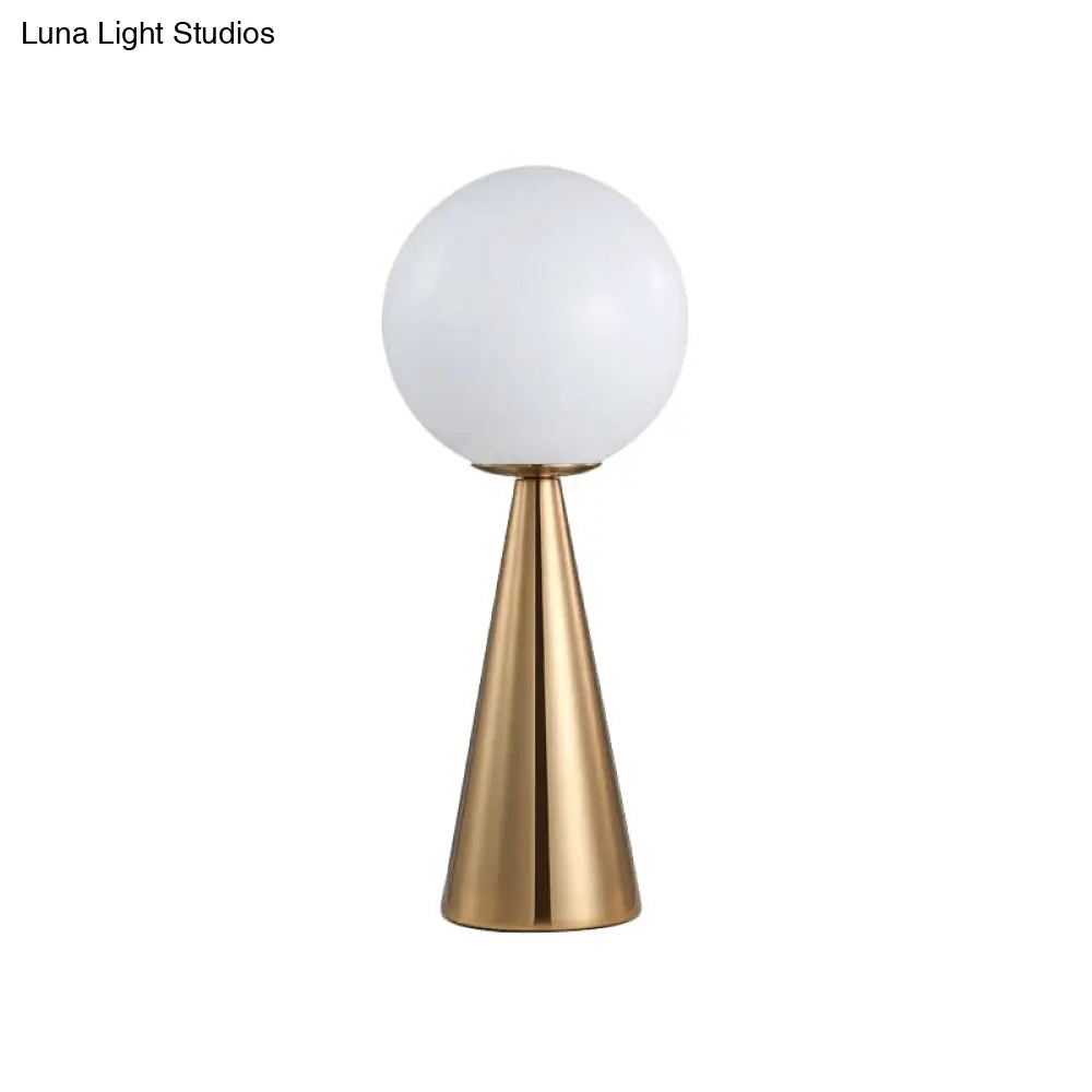 Contemporary Gold 1-Head Nightstand Lamp With Cream Glass Shade