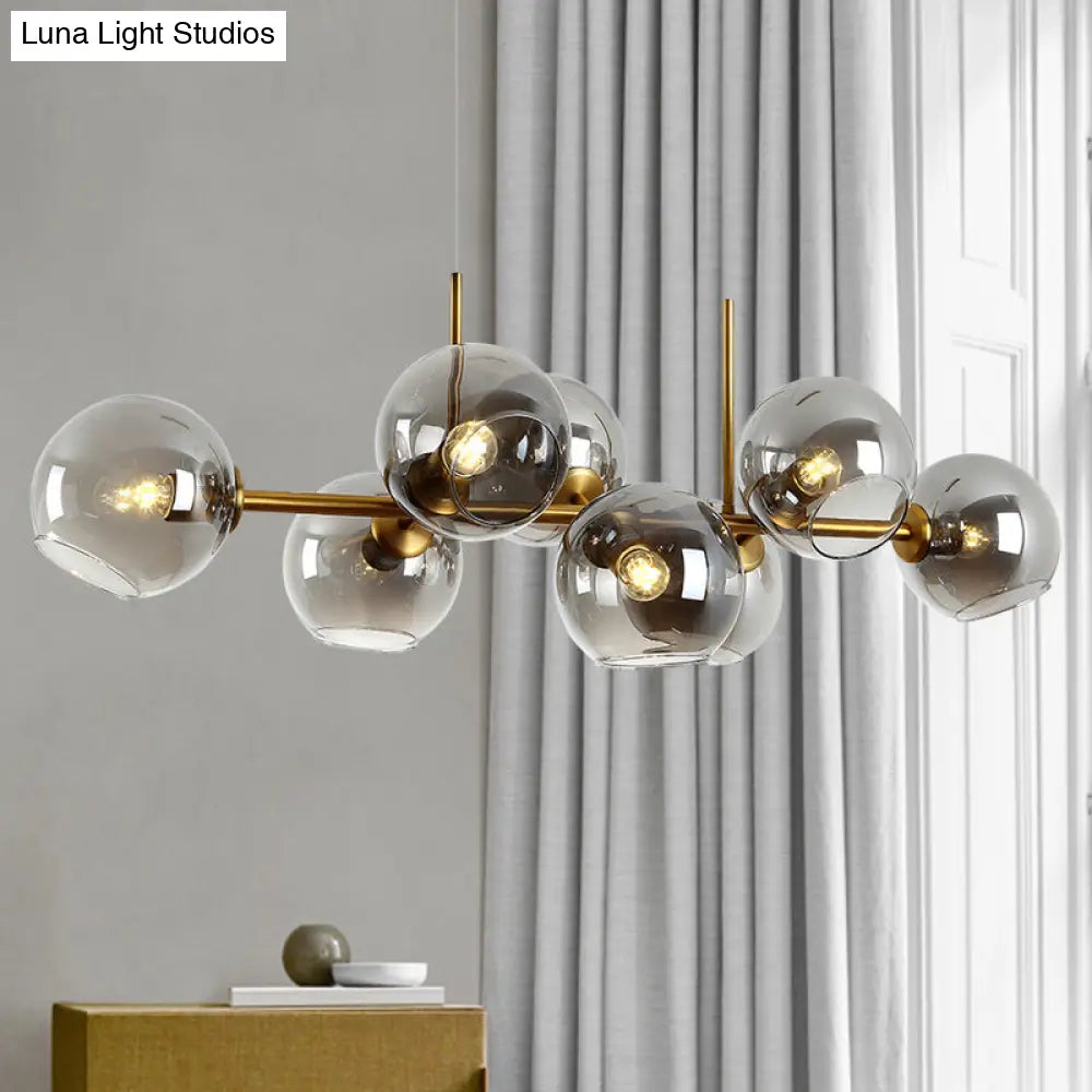Contemporary Gold/Black Round Island Lighting With 8 Smoky Glass Heads - Linear Design