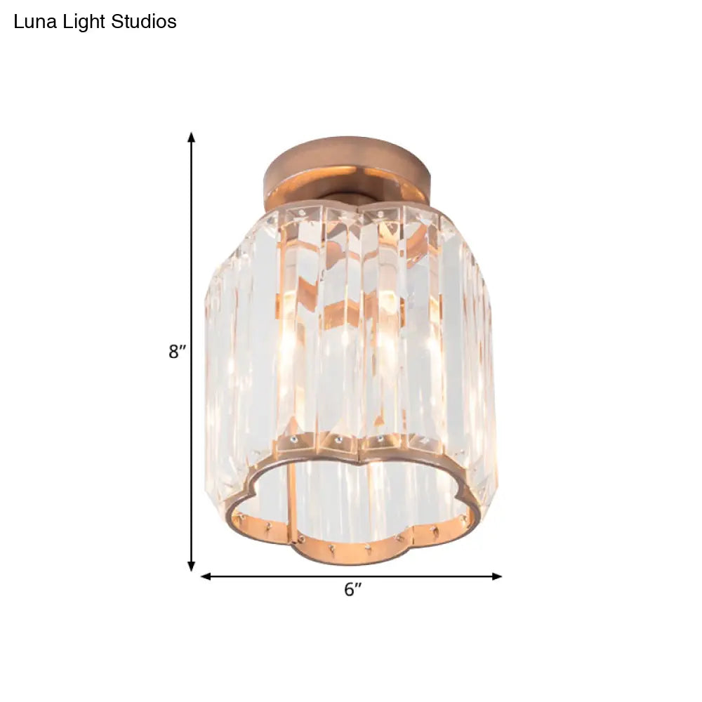 Contemporary Gold Canopy Semi Flush Light With Plum Blossom Shade And Clear Crystal Ceiling Mount