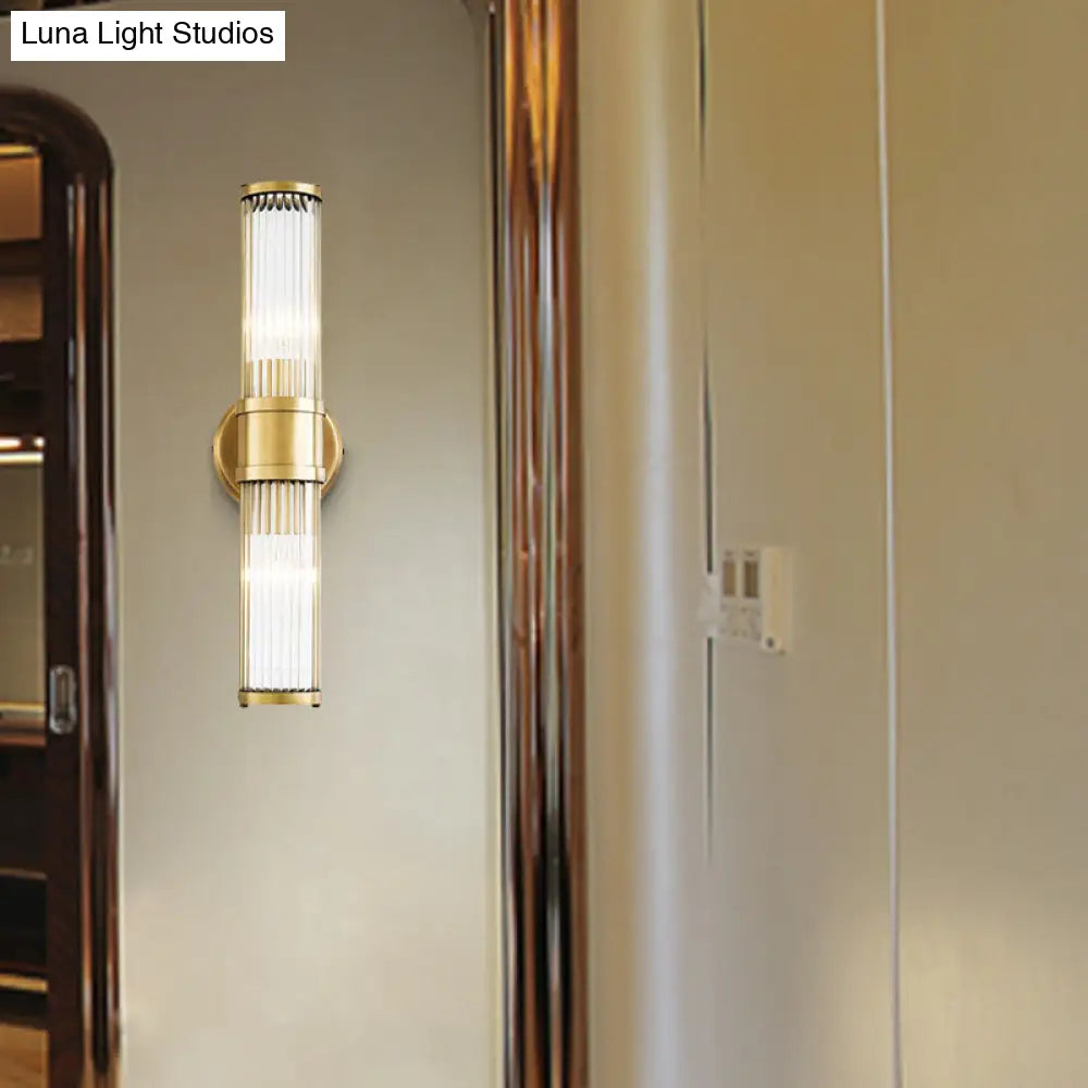 Contemporary Gold Crystal Wall Sconce For Living Room - 1/2 Bulb Cylindrical Design