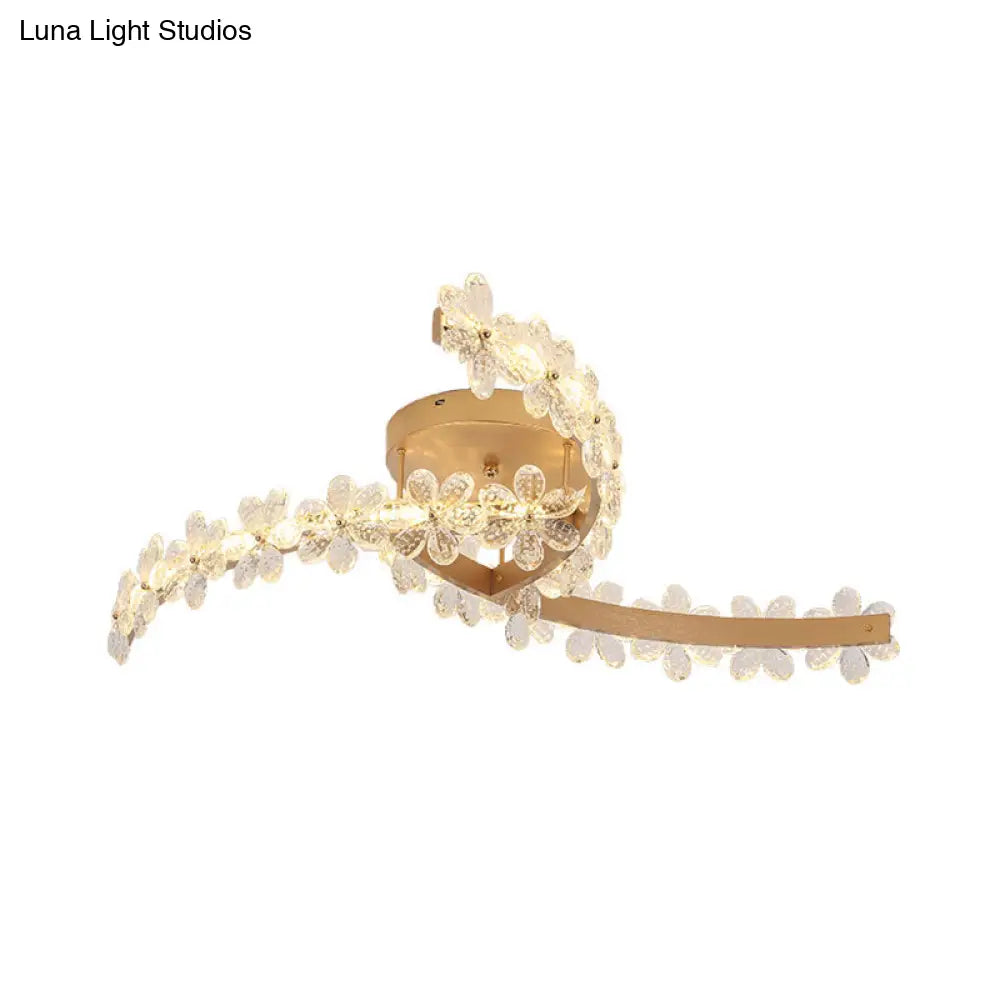 Contemporary Gold Flower Crystal Led Ceiling Lamp With Windmill Design - Semi Mount Lighting