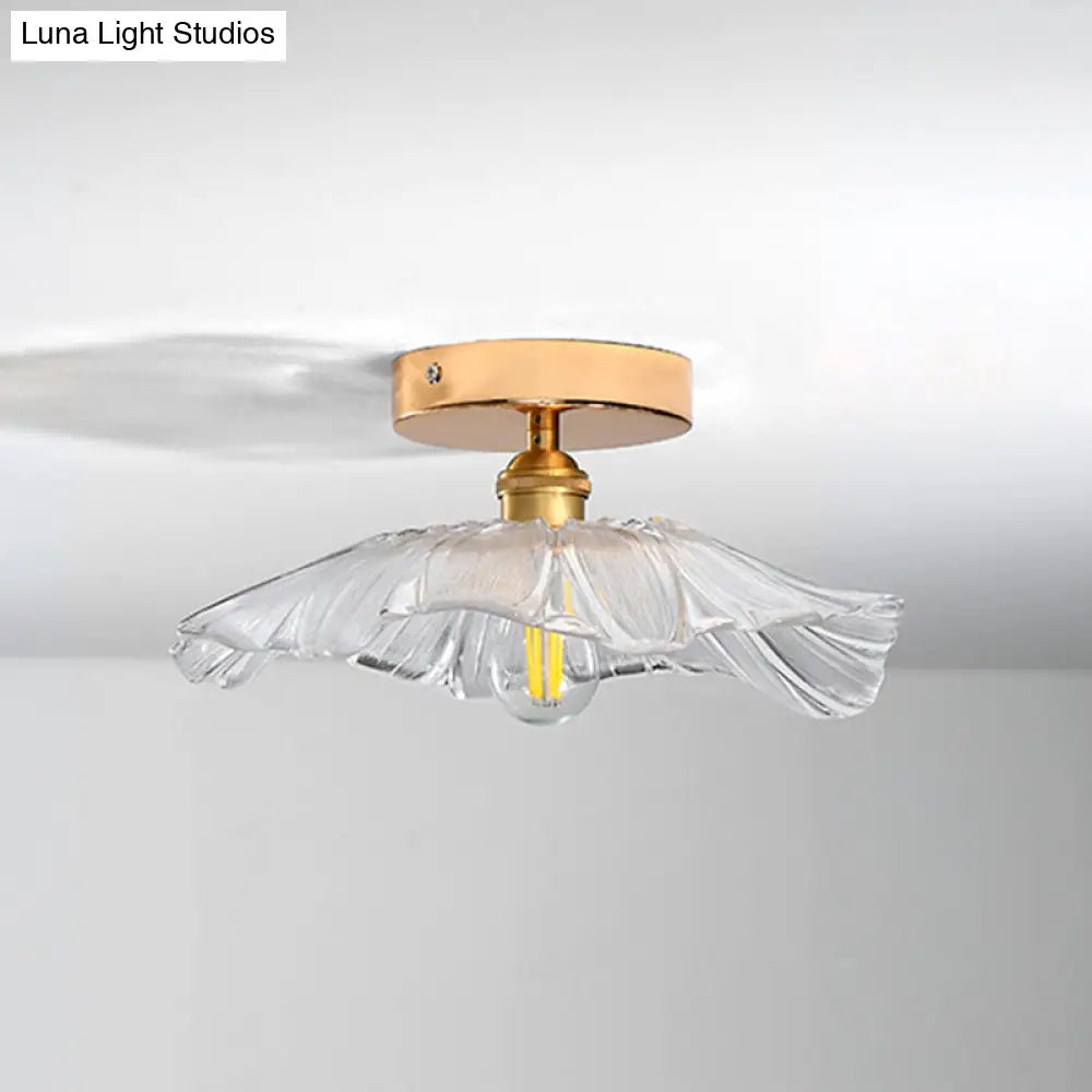 Contemporary Gold Glass Flower Ceiling Mount Light Fixture