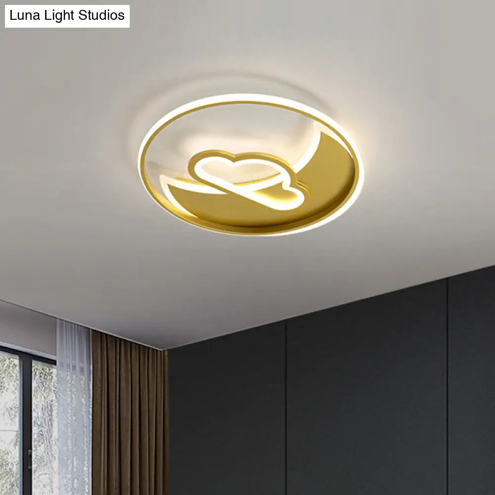 Contemporary Gold Led Ceiling Lamp With Star/Loving Heart Acrylic Shade - Flush Mount Fixture For