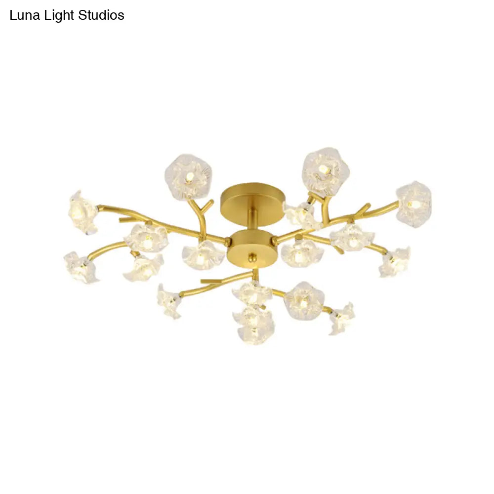 Contemporary Gold Metallic Blossom Branch Ceiling Lamp For Dining Room