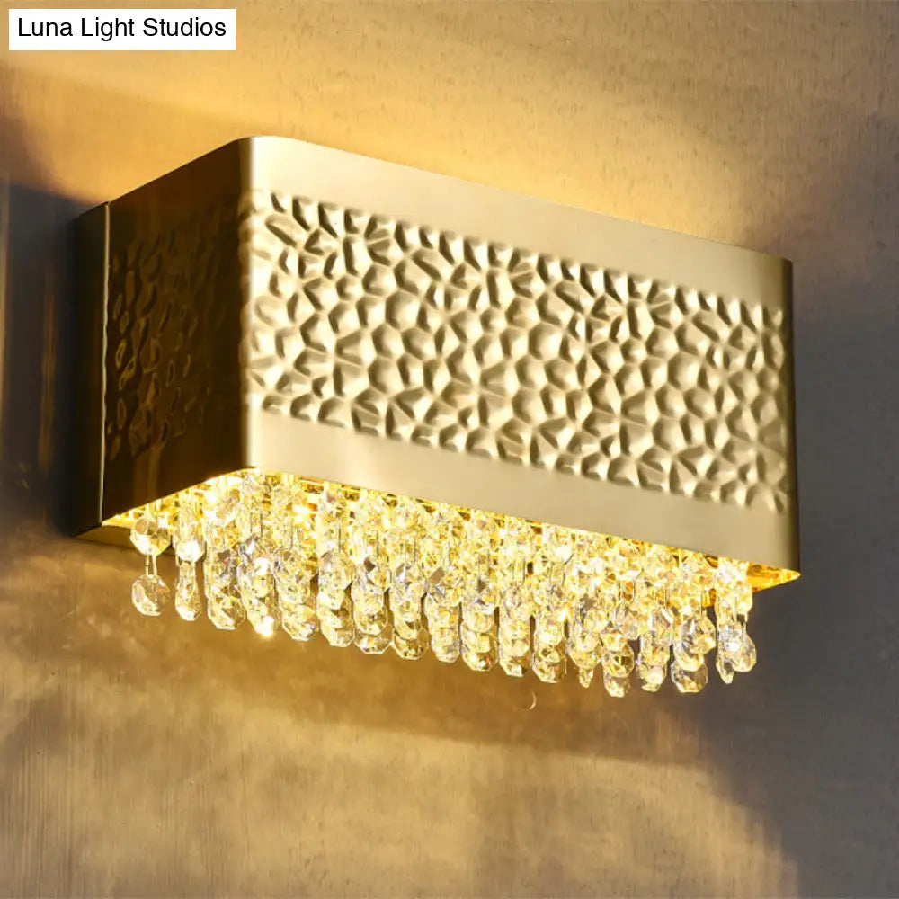 Contemporary Gold Rectangle Sconce Light With Octagon Crystal 2-Bulb Wall Mounted Lighting Option