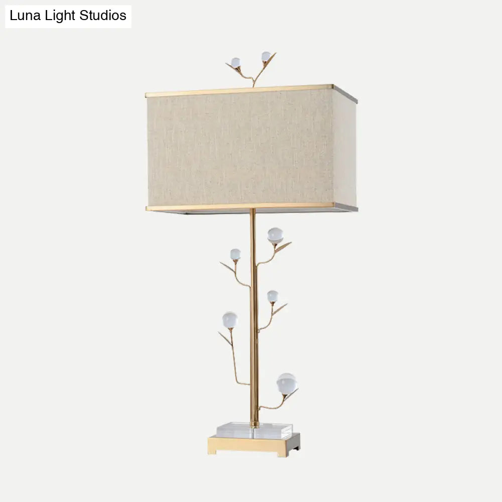 Contemporary Gold Table Lamp - Rectangular Shape Fabric Ideal For Reading 1 Bulb Book Light