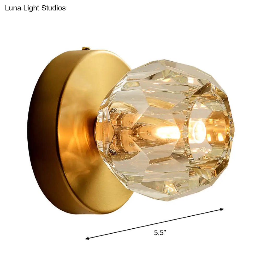 Contemporary Golden Wall Mount Lamp For Living Room With Faceted Glass Shade