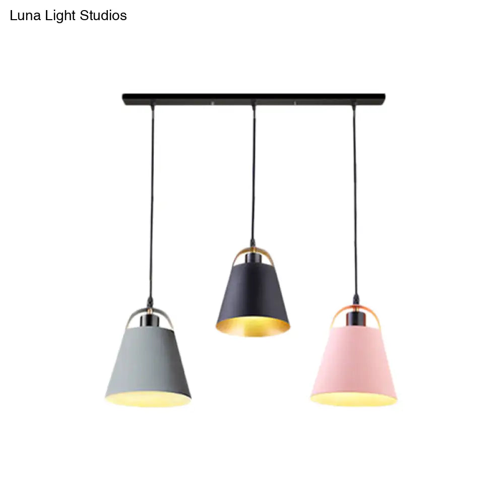 Contemporary Gray/Blue Metallic Pendant Light Fixture With 3 Bulbs For Living Room Ceiling