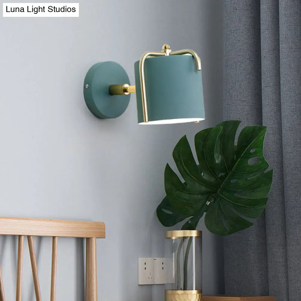 Contemporary Green/Grey Sconce With Tube Metal Shade For Bedroom Wall Lighting