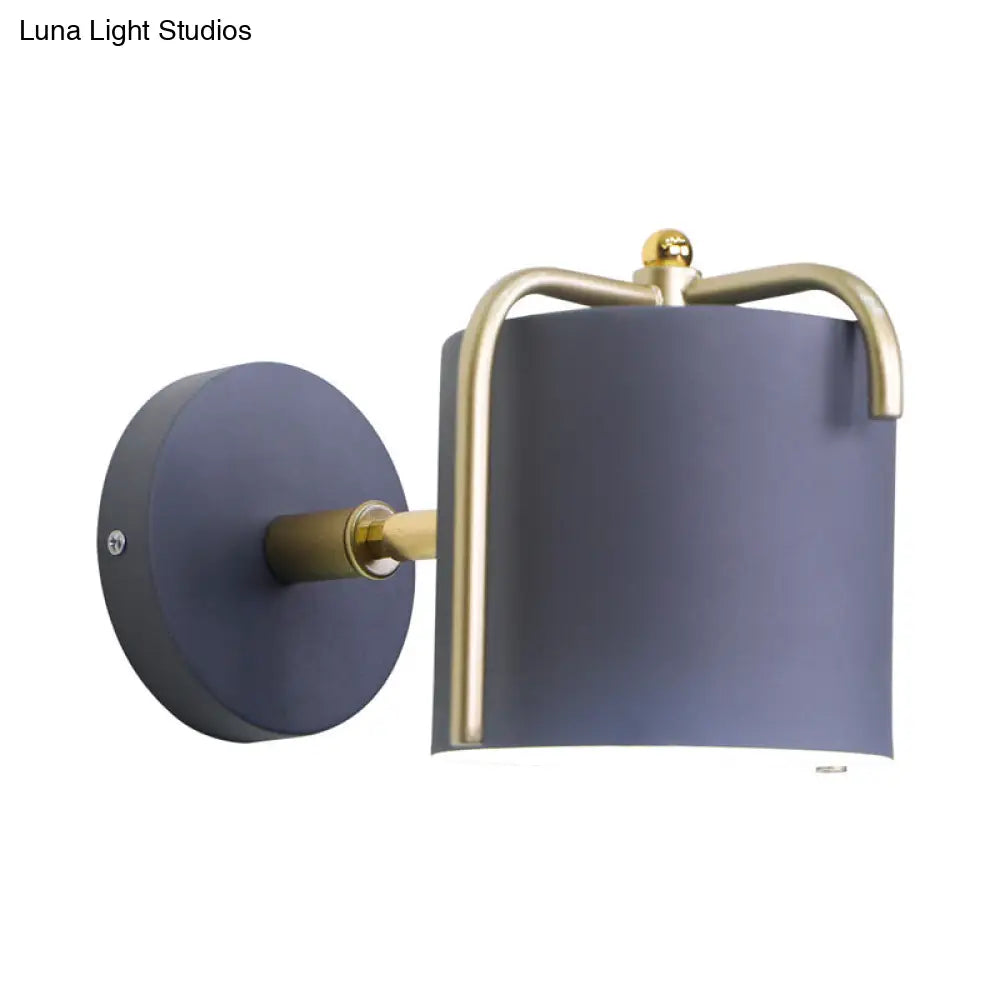 Contemporary Green/Grey Sconce With Tube Metal Shade For Bedroom Wall Lighting