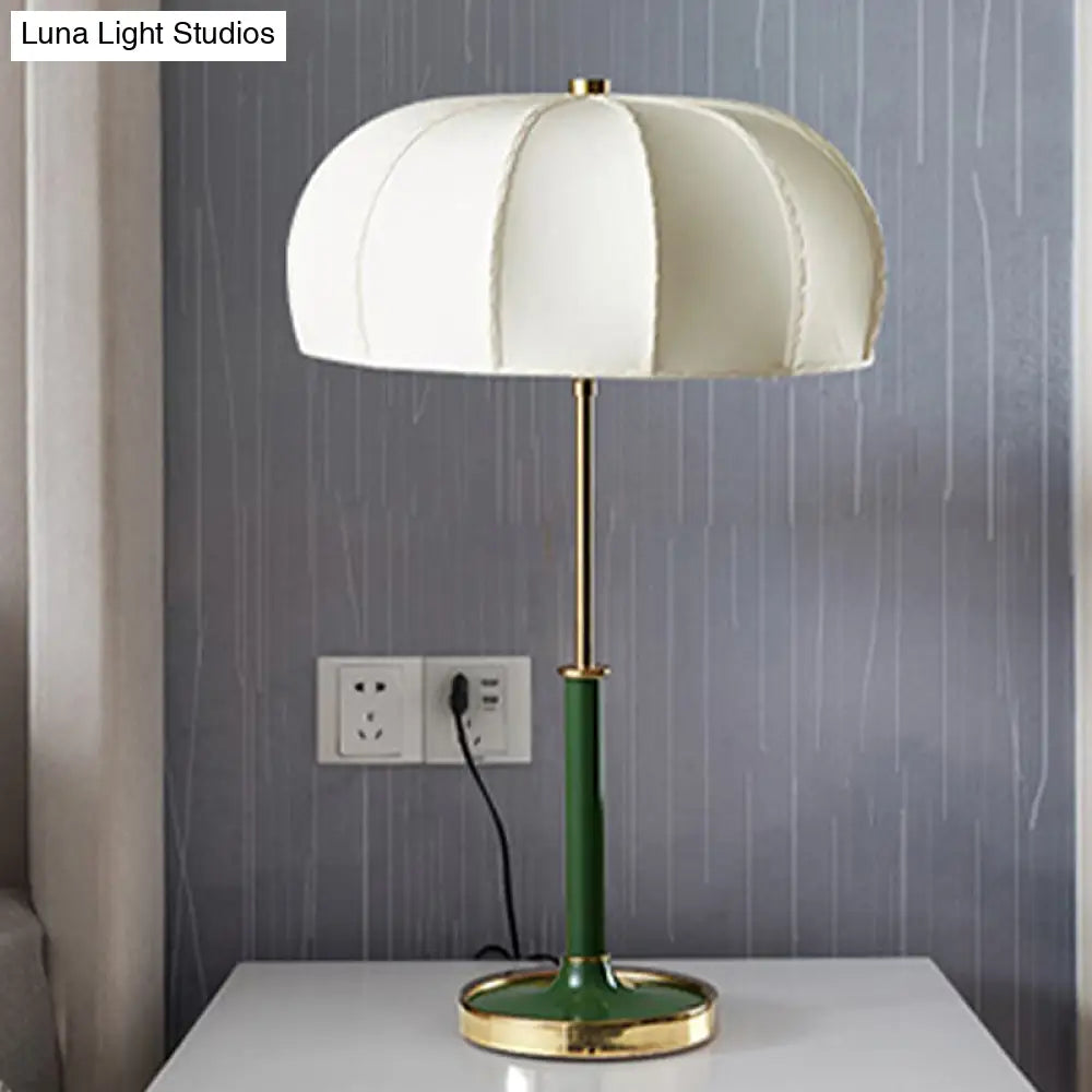 Contemporary Green/White Fabric Table Lamp With Metal Base - Shaded Task Lighting 1 Head