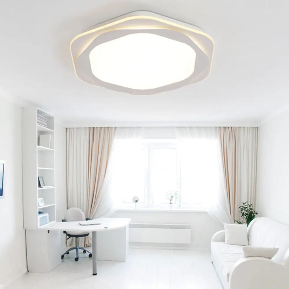 Contemporary Hexagon Acrylic Flush Mount Led Ceiling Lamp - 16.5’/20.5’ Wide White Warm/White/3