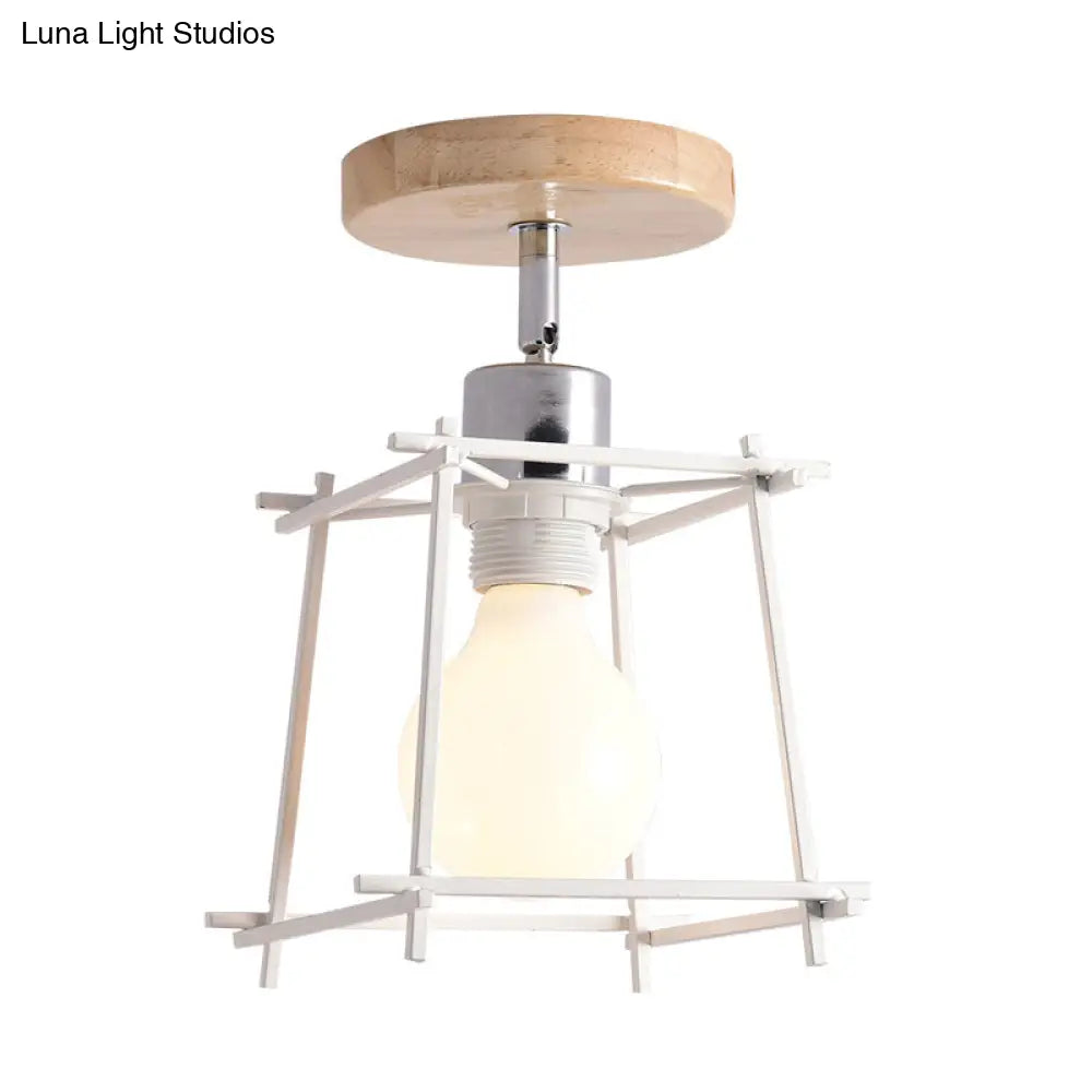 Contemporary Iron Wire Flush Mount Porch Light With Rotatable Head
