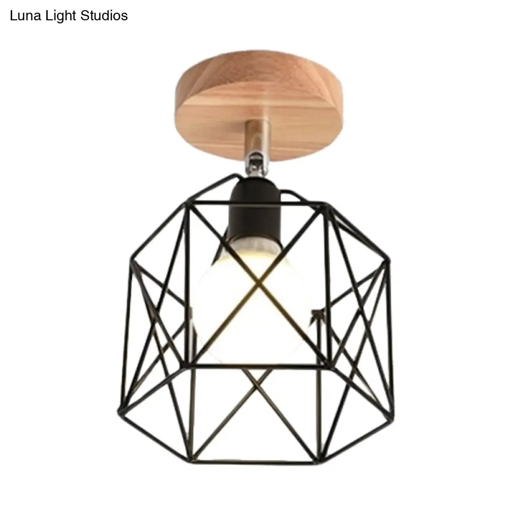 Contemporary Iron Wire Flush Mount Porch Light With Rotatable Head
