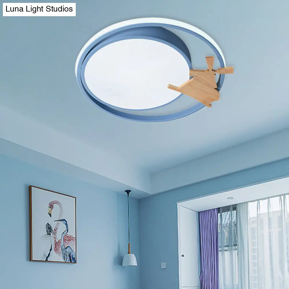 Contemporary Led Bedroom Flush Light With Acrylic Shade & Rainbow Bridge/Windmill/Carrot Décor