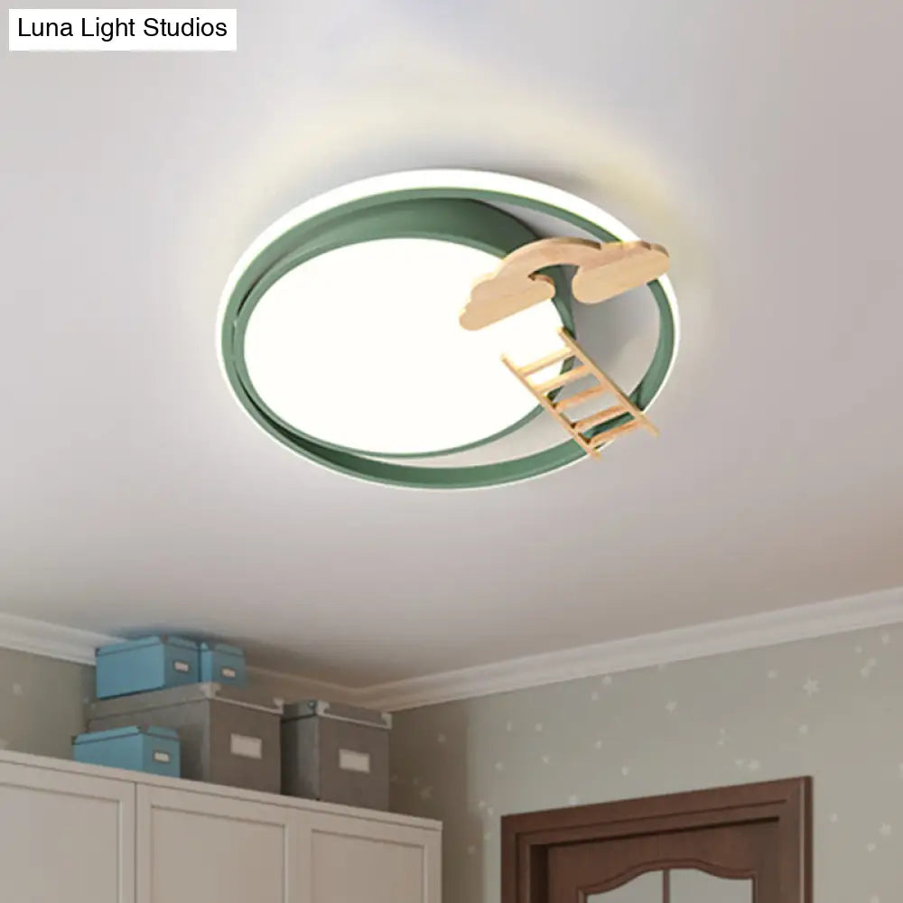 Contemporary Led Bedroom Flush Light With Acrylic Shade & Rainbow Bridge/Windmill/Carrot Décor