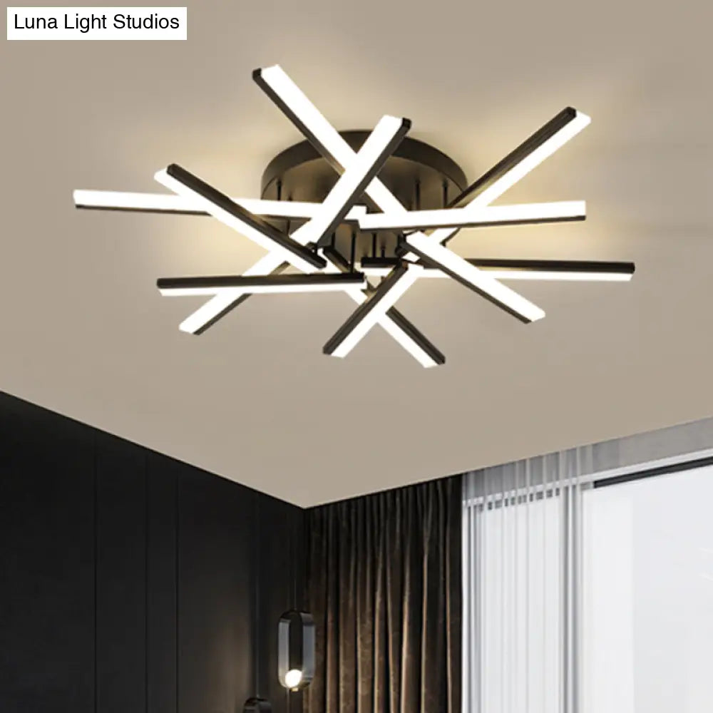 Contemporary Led Black Crossed Acrylic Semi Flush Mount Light Ceiling Lamp