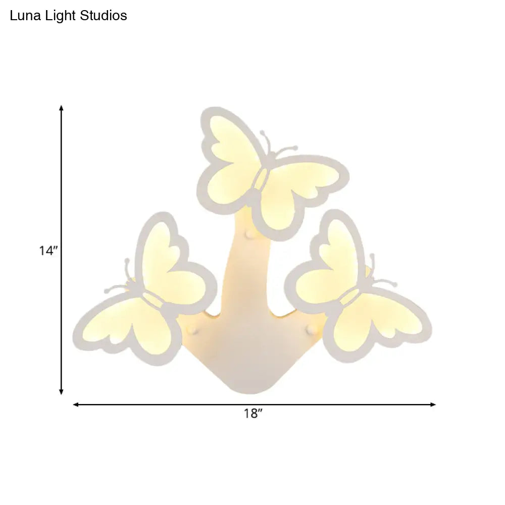 Contemporary Led Butterfly Wall Mounted Night Lamp - Modern 1/3 Lights Sconce White Acrylic