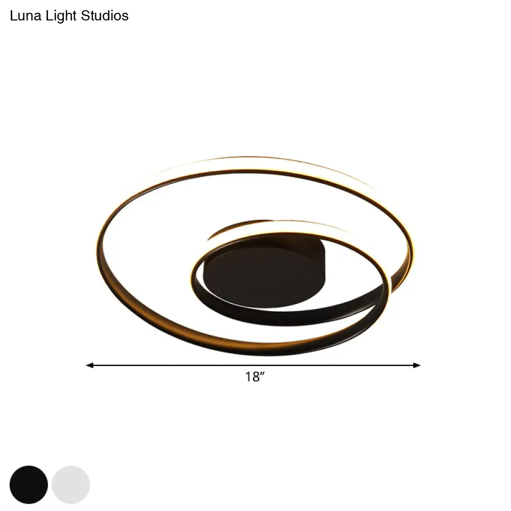 Contemporary Led Ceiling Flush Mount In Black/White - 18’/23.5’ Wide With Warm/White Light