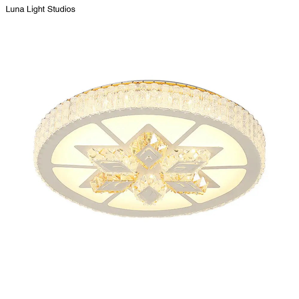 Contemporary Led Ceiling Mount Light In White With Crystal Design - Round/Hexagon/Rhombus Shape