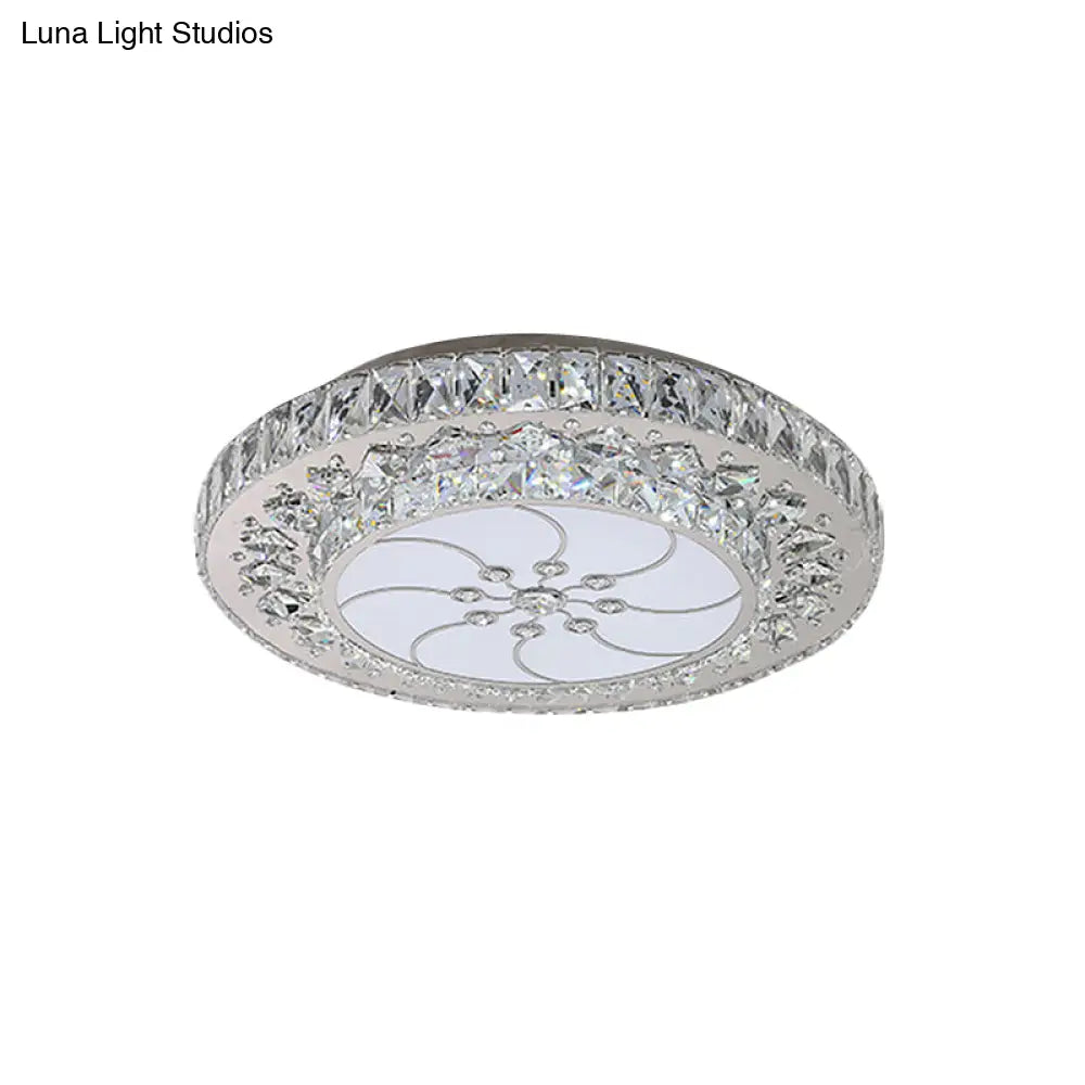 Contemporary Led Drum Ceiling Fixture Nickel Finish Crystal Flush Mount