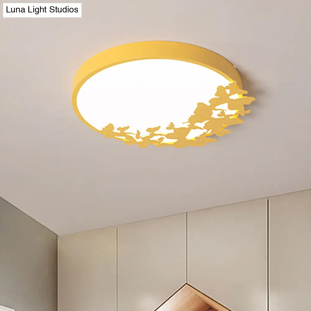 Contemporary Led Drum Ceiling Light Fixture In Pink/Blue/Yellow - Brighten Your Bedroom With Flush