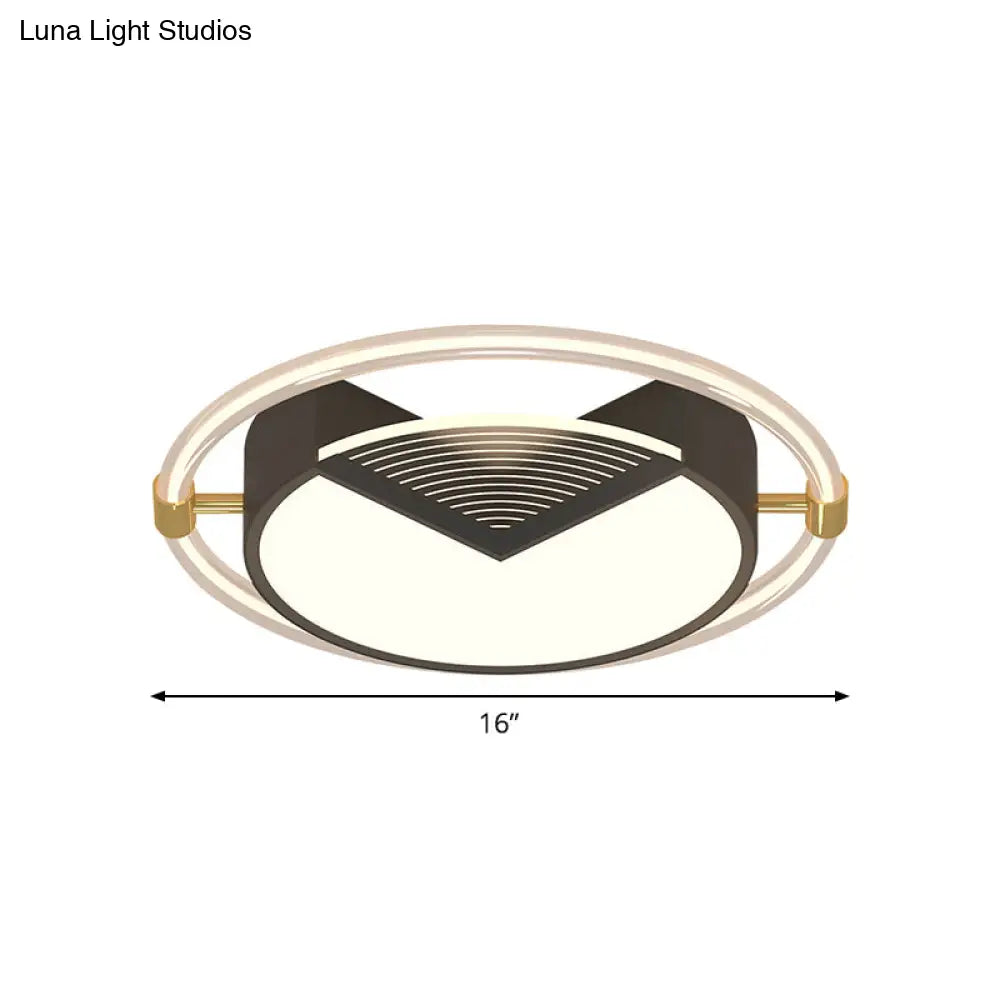 Contemporary Led Flush Ceiling Light Black Circle Design Metallic Finish For Sleeping Room -