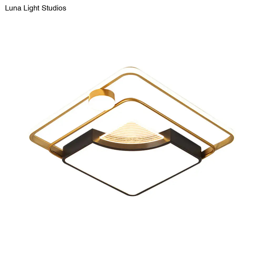 Contemporary Led Flush Ceiling Light With Acrylic Shade - Black Square/Round Mount | Warm/White