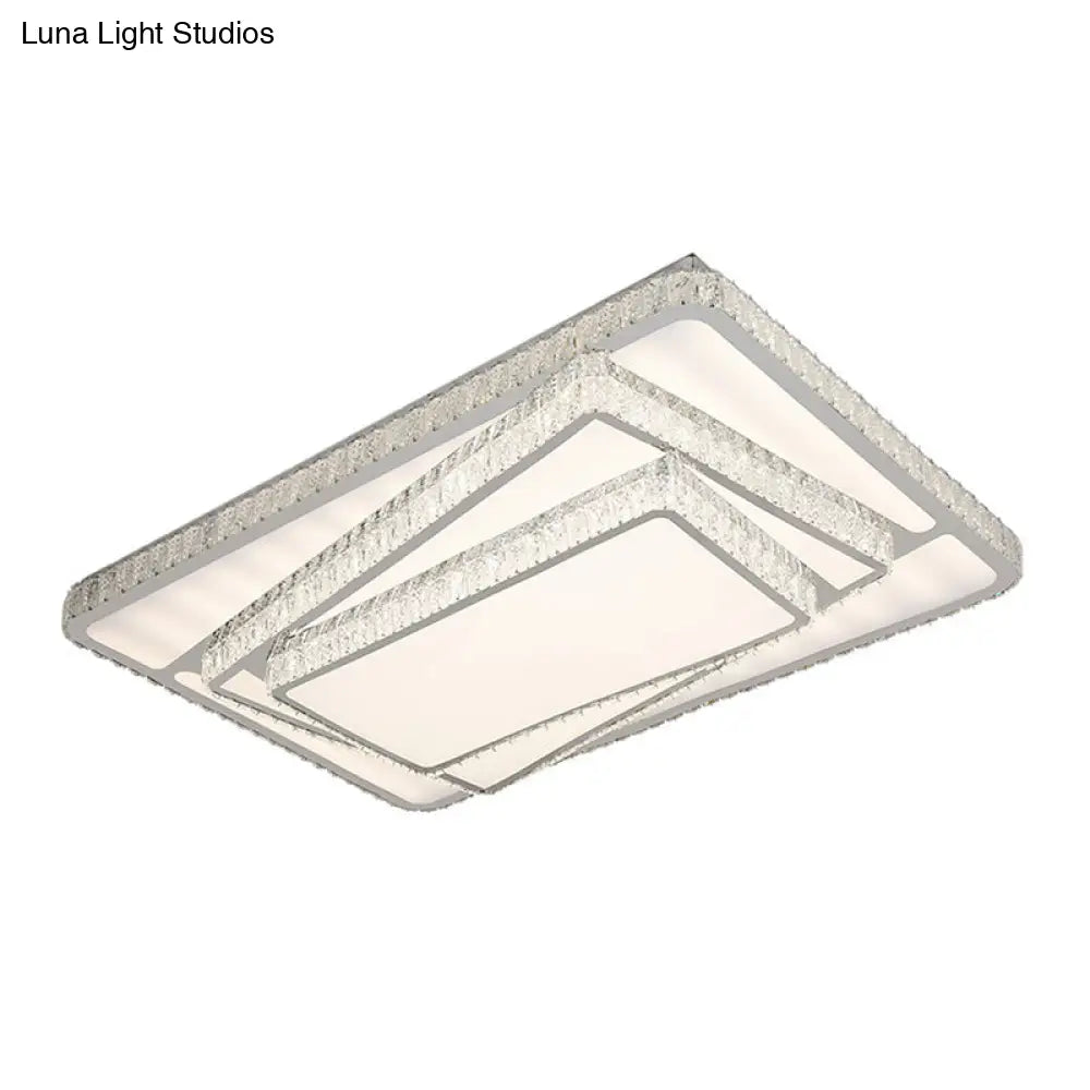 Contemporary LED Flush Ceiling Light with Stacked Crystal Rectangles in White White