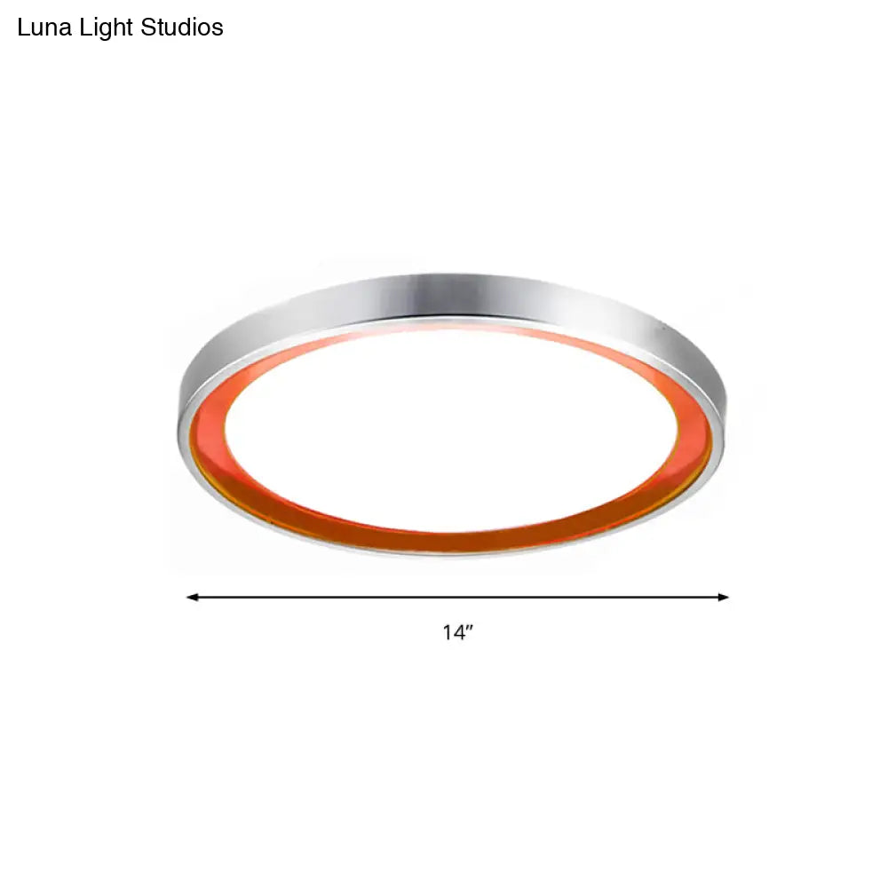 Contemporary Led Flush Light In Orange/Blue/Purple With Warm/White Glow - 14’/16’/20’ Metal