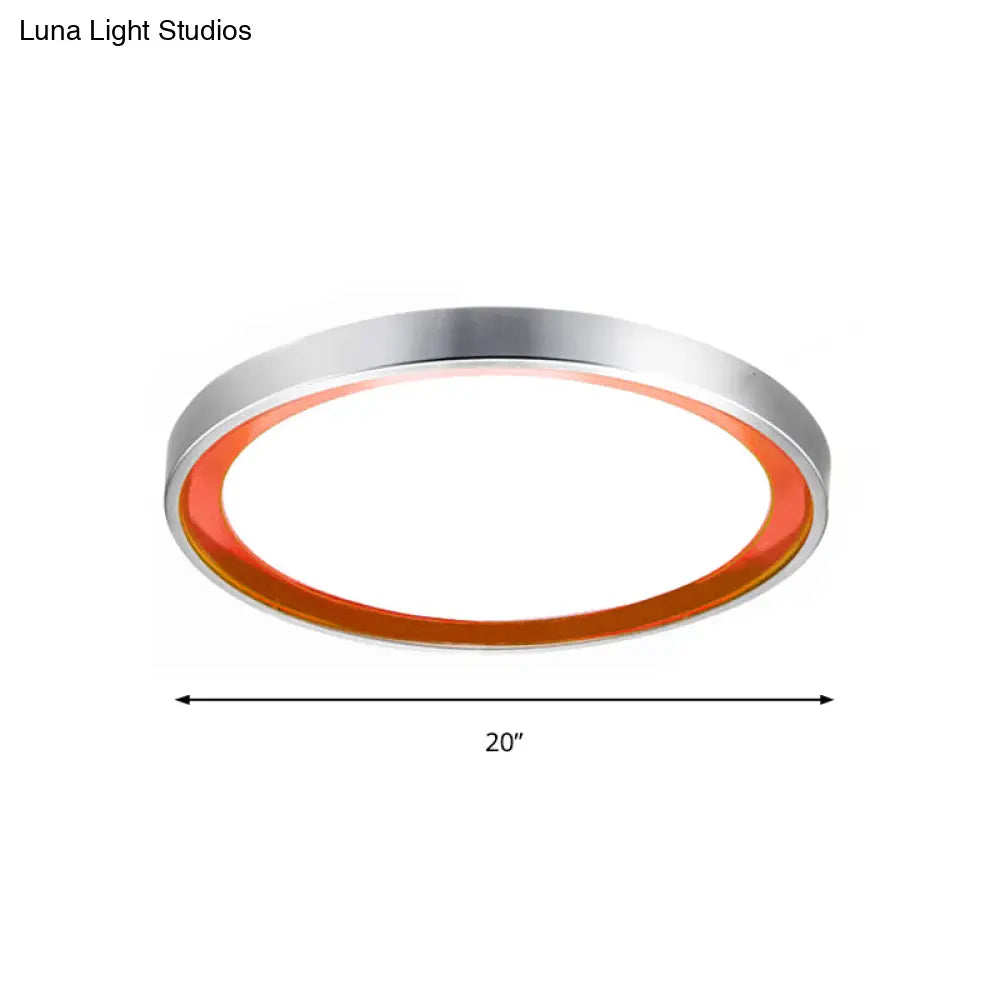 Contemporary Led Flush Light In Orange/Blue/Purple With Warm/White Glow - 14’/16’/20’ Metal
