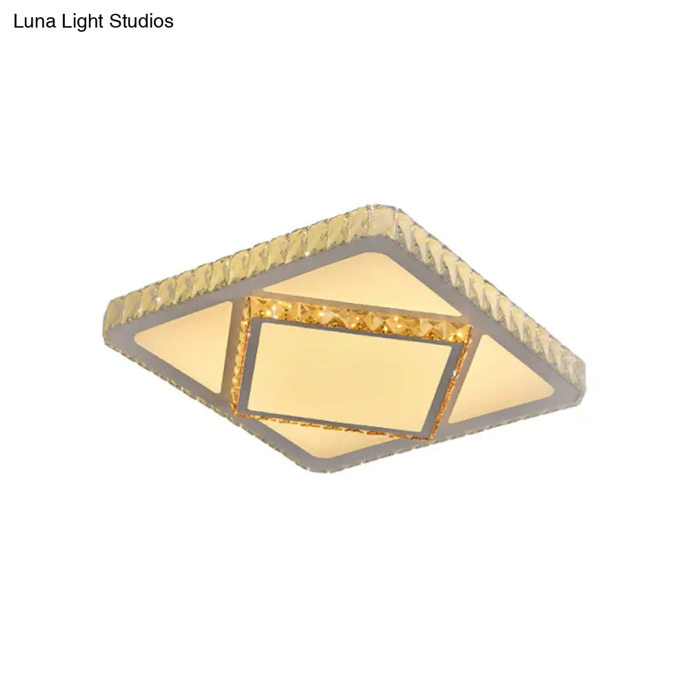 Contemporary Led Flush Mount Bedroom Ceiling Lamp With Crystal Shade - White