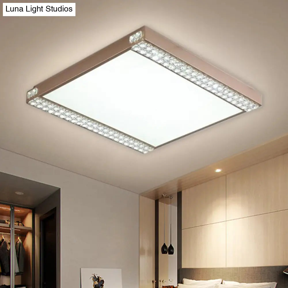 Contemporary Led Flushmount Light With Crystal Bead Deco Gold/Coffee Square Metal Ceiling Mount