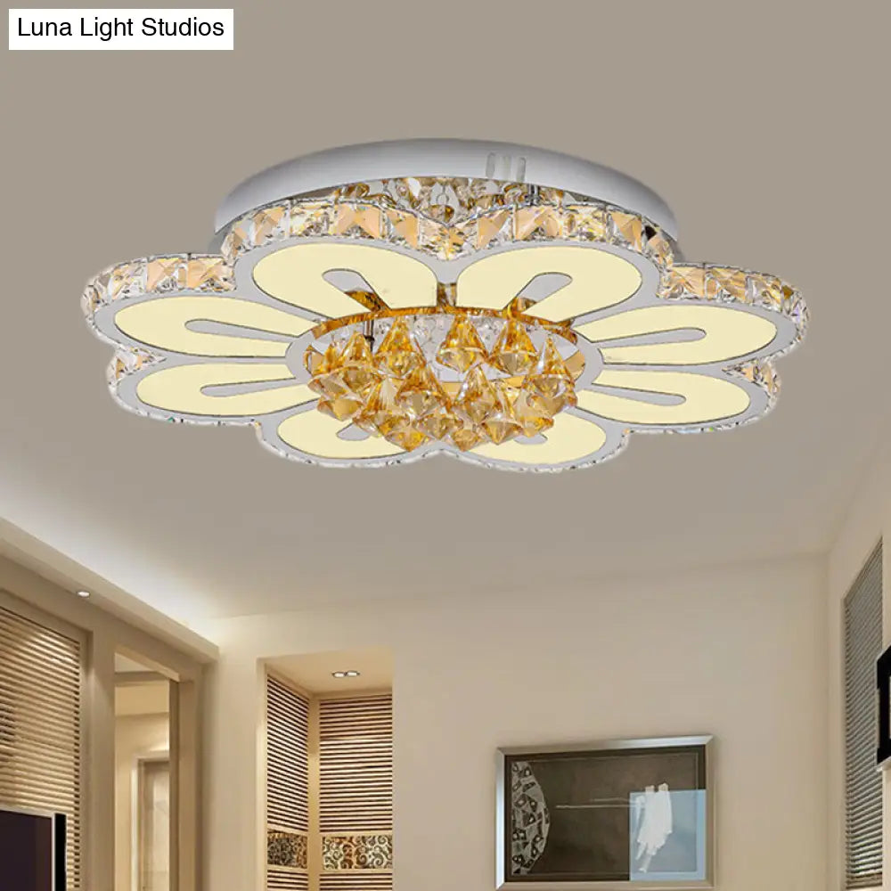 Contemporary Led Flushmount Lighting Fixture - Amber Crystal Blocks With White Finish & Peach