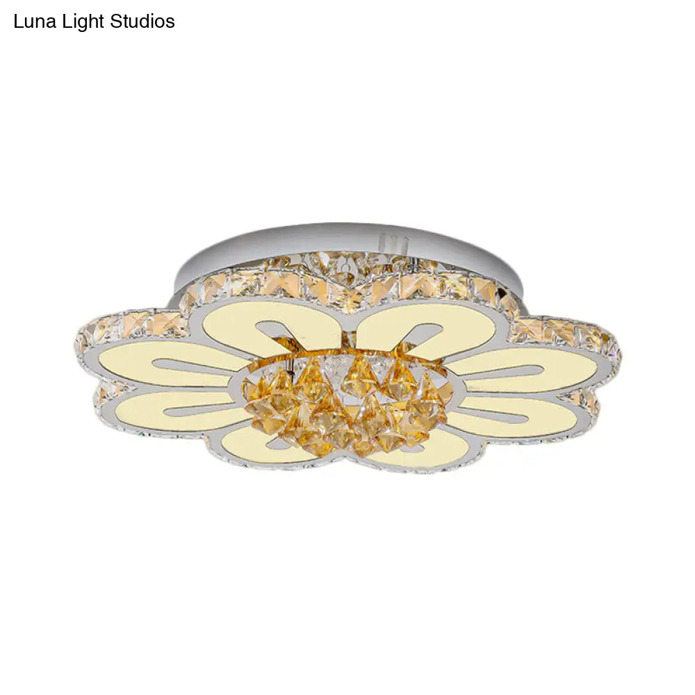Contemporary Led Flushmount Lighting Fixture - Amber Crystal Blocks With White Finish & Peach