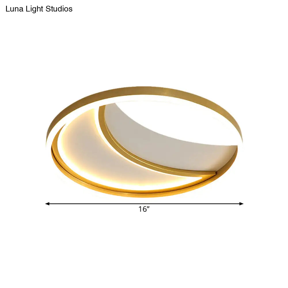 Contemporary Led Gold Flush Mount Moon Metallic Light - White/3 Color