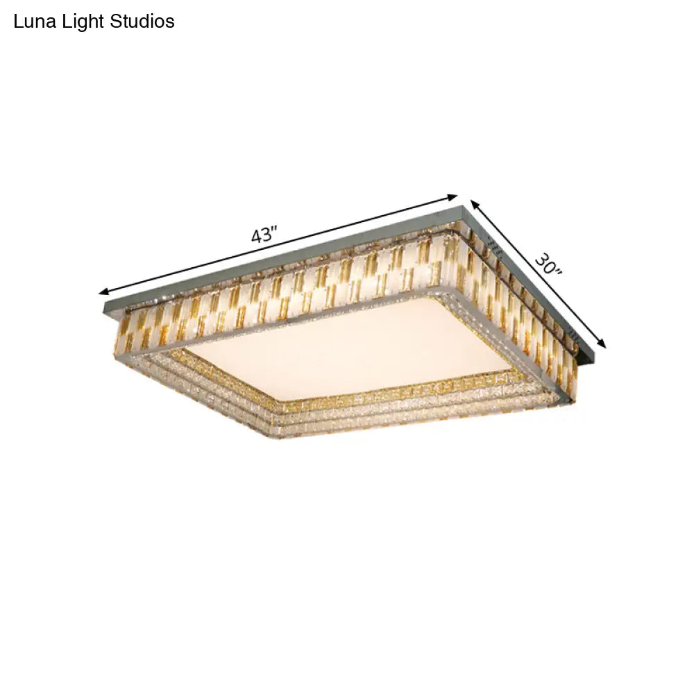 Contemporary Led Parlor Flush Mount Lamp With Rectangular Clear Crystal Blocks