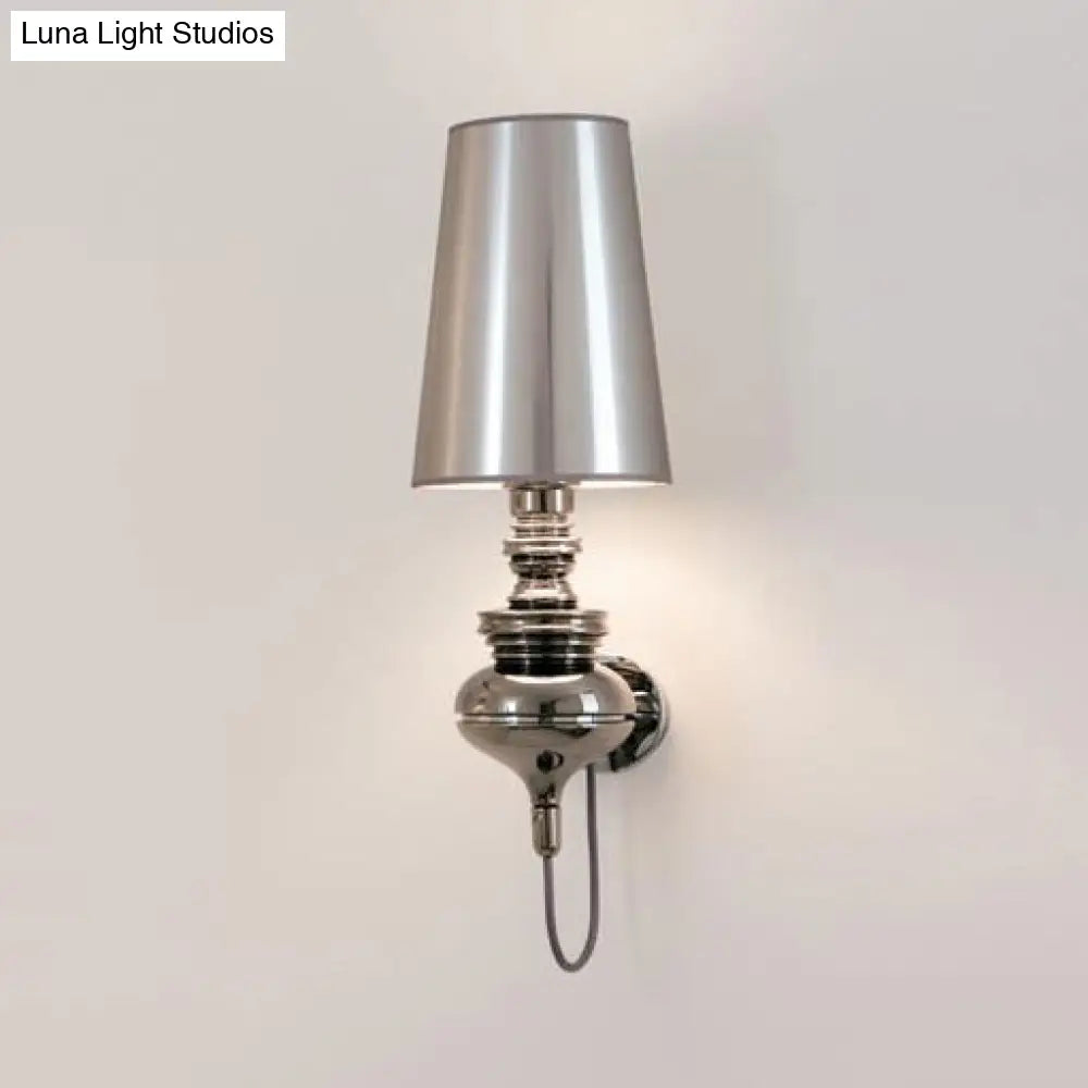 Contemporary Led Tapered Wall Sconce Light 6/8/10 Dia Fabric White/Black/Silver