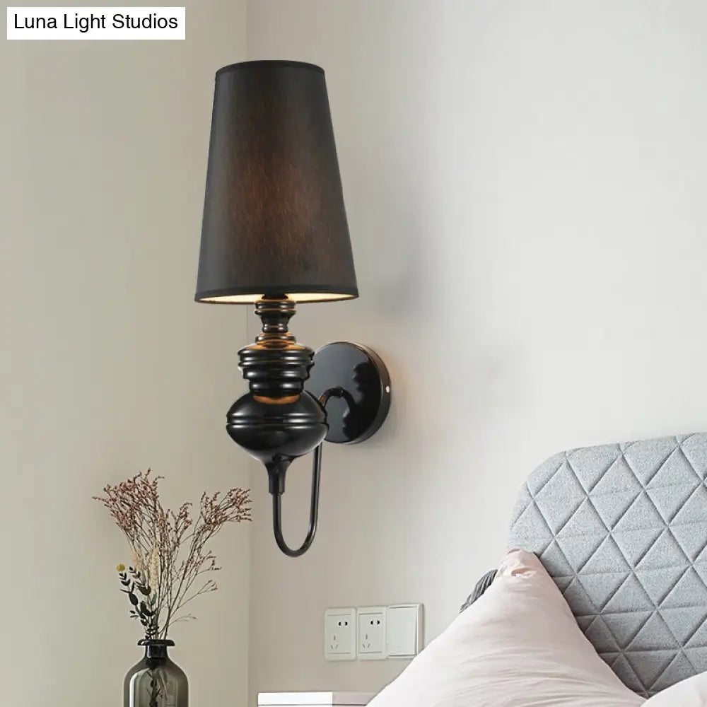 Contemporary Led Tapered Wall Sconce Light 6/8/10 Dia Fabric White/Black/Silver