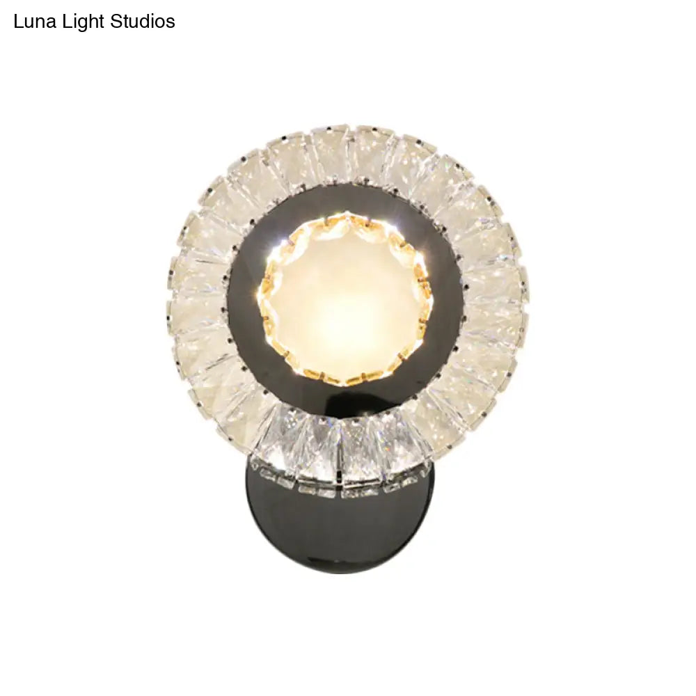 Contemporary Led Wall Mount Lamp With Clear Rectangular-Cut Crystals For Sleeping Room