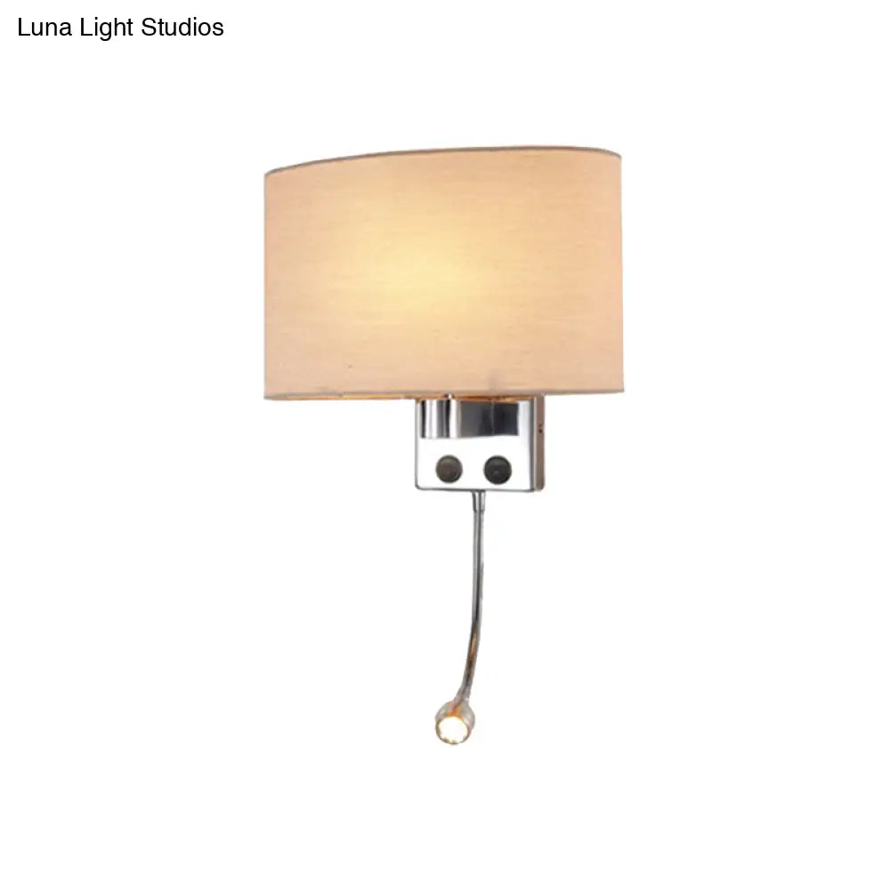 Contemporary Led Wall Sconce With Fabric Shade - Chrome/Champagne Oval Mount Light